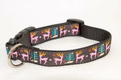 Christmas Trees, Deer & Snowflakes on Black - 1" Collar