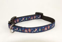 Santa, Gifts, Christmas Trees & Cows on Navy - 3/4" Collar
