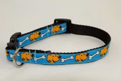 Yellow Dogs & White Bones on Light Blue - 3/4" Collar