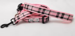 Pink & Black Plaid Set - 1" Large Collar, 5' Leash